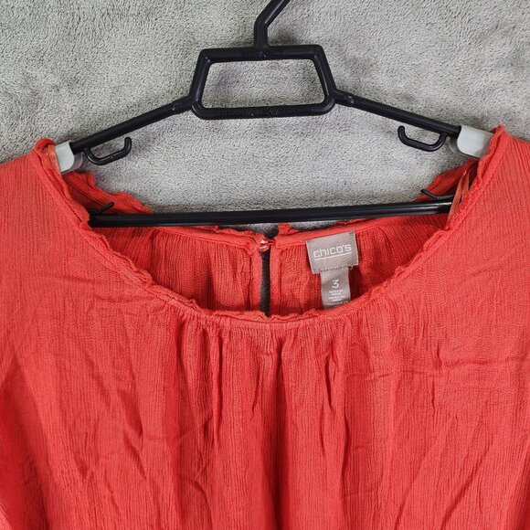 Women's Orange Chico's Blouse Top Cold Shoulder 3/4 Sleeve Round Neck Size 3 - Picture 5 of 12